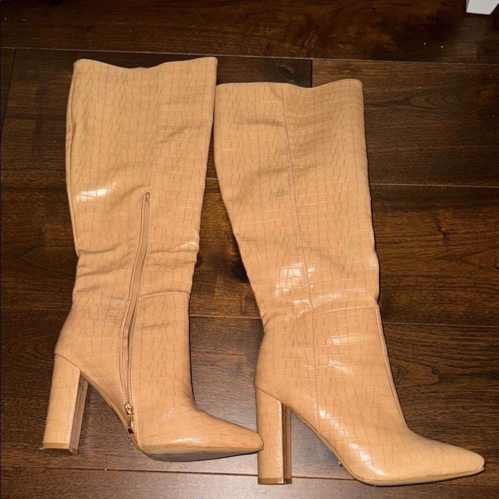 Billini Tan Heeled Boots with Chunky Block Heel
